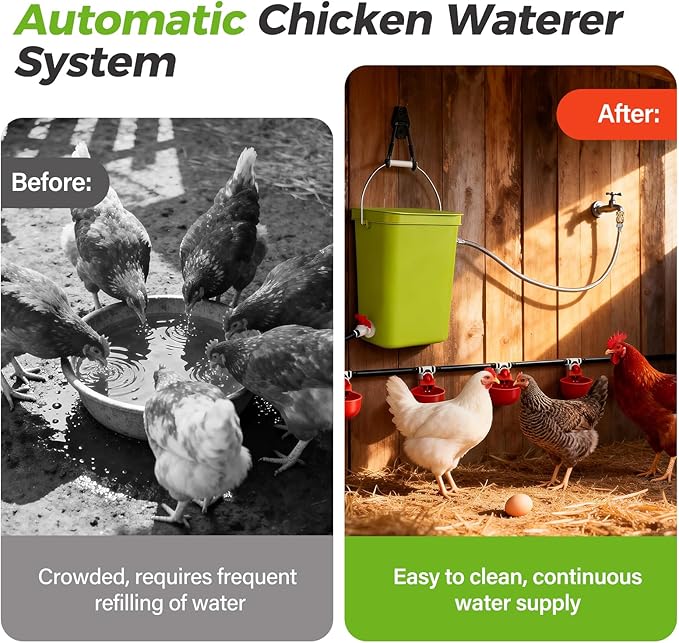 Complete Set Pipeline Automatic Chicken Waterer System, DIY Chicken Watering System with Poultry Water Cups, Chicken Waterer Feeder for Duck Quail, Removable & Washable