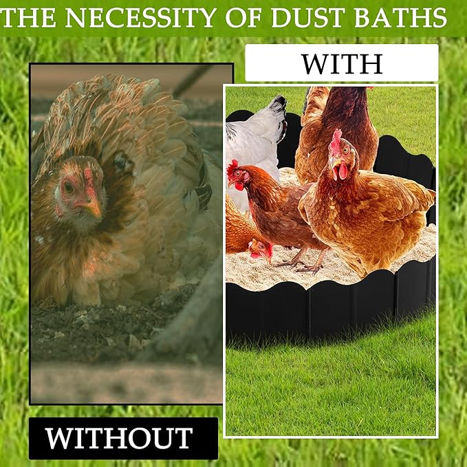 Extra-Large Chicken Dust Bath Tub & Container Kit | 20 Adjustable Fences + 10 Ground Stakes | Heavy-Duty Chicken Coop Accessories for Chicken dust Bath (Black)