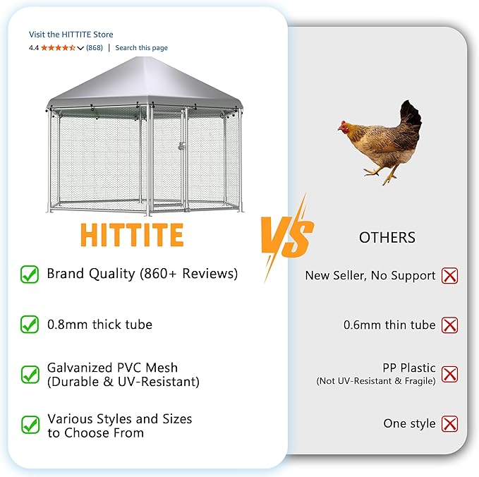 HITTITE Large Metal Chicken Coop with Run, 13.2 x 11.4 x 8.6 ft Walk in Poultry Cage Chicken Run Pen, Hexagonal Roof Outdoor Chicken Runs for Yard with Waterproof & Anti-UV Cover