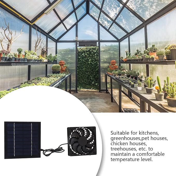 Solar Panel Fan Kit, Solar Fan for Chicken Coop Solar Power Fan Efficient Cooling Solution for Outside, Small Chicken Coops, Greenhouses, Sheds, Pet Houses
