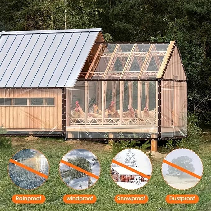 Heavy Duty Chicken Coop Clear Tarp with Grommets 6x13 FT All-Weather Waterproof PVC Vinyl Anti-Tear Cover for Poultry Cage, Patio Covering, Outdoor Farm Shed, Pheasantry Runway, Greenhouse & More