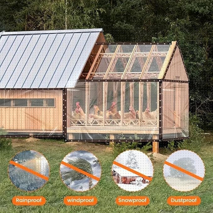 Heavy Duty Chicken Coop Clear Tarp with Grommets 16x31 FT All-Weather Waterproof PVC Vinyl Anti-Tear Cover for Poultry Cage, Patio Covering, Outdoor Farm Shed, Pheasantry Runway, Greenhouse & More