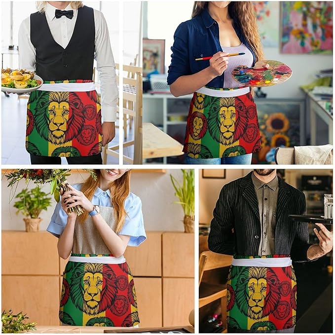 Unisex Apron for Cooking Server Waitress Half Waist Apron with 3 Pockets