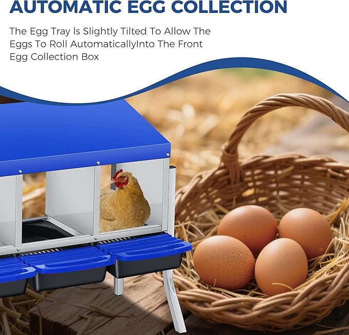 Chicken Nesting Box, 3-Hole Wall Mount Metal Chicken Nesting Box with Rollout Egg Collection & Easy-Clean Pull Out Tray, Roll Away Hen Roosting Boxes