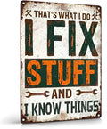 Funny Garage Metal Sign Rustic Farmhouse Wrench Tools Shop Accessories Tin Signs Vintage Man Cave Decor I Fix Stuff Mechanic Poster Aluminum Wall art for Workshop Garage 8x12 Inch
