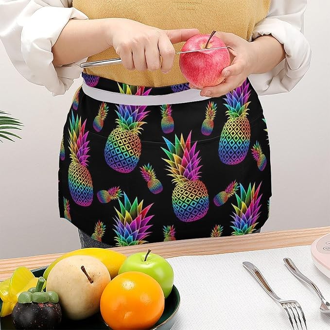 Short Aprons for Servers Unisex Chef Works Waitress Apron with 3 Pockets
