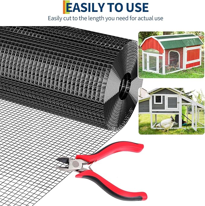 Hardware Cloth 1/2 inch - 48 in x 100 ft 19GA Black Galvanized Chicken Wire Mesh Roll, Hot-Dipped After Welding for Chicken Coop, Rabbit Cages & Garden Fencing – Poultry Netting & Chicken Wire Fencing