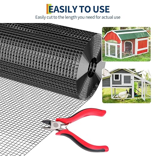 Chicken Wire Fencing 1/2 Inch 48in x 100ft Galvanized Welded Wire Mesh Roll, Chicken Wire Fence for Poultry Rabbit Snake Gopher Cage, Garden Plant Fencing & Animal Netting - Black