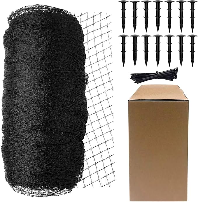 Koi Fish Pond Netting Shield 15ft x 20ft, Black Heavy Duty Pool Leaf net Cover, Protects Garden Pond from Birds,Cats & Predators Away, Durable & Stakes Included (Black)
