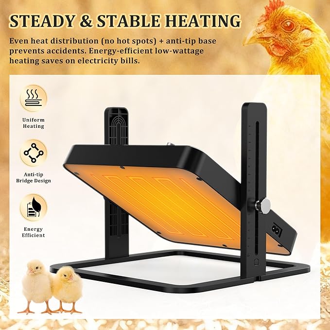 Upgraded Chicken Brooder Heating Plate with Adjustable Height & Angle, Thermostatic Control Chick Warmer Pad for Ducklings, Quail, and Birds (Temp-Adjust Brooder Heater) (Temp-Adjust)