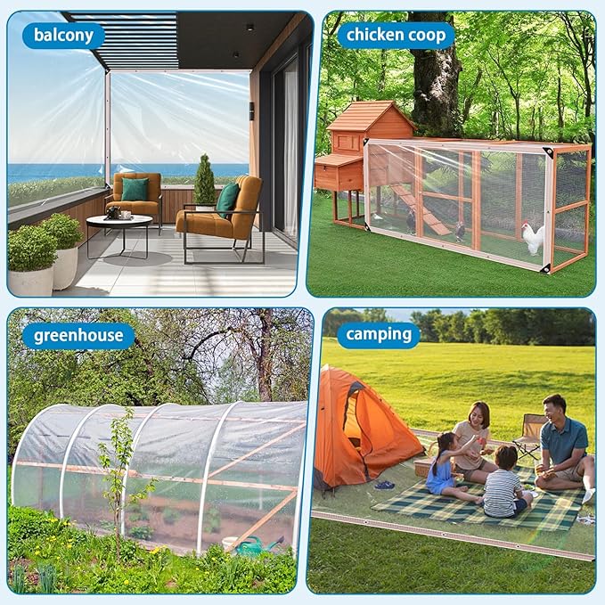 Clear Tarps Heavy Duty Waterproof 7x12FT,Clear Plastic Tarp with Grommets,Transparent PVC Vinyl Tarpaulin for Outdoor,Plant,Garden,Chicken Coop,Patio,Cat Litter
