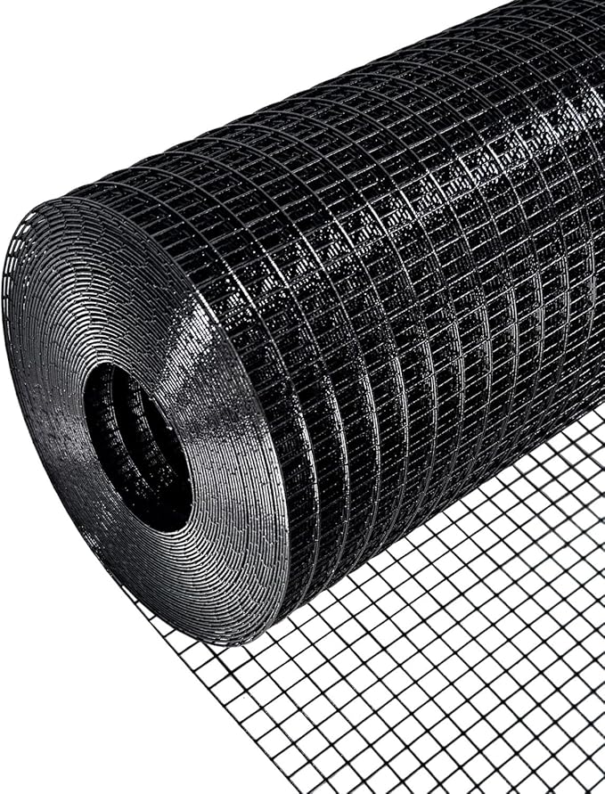 Black Hardware Cloth 5 ft × 50 ft, 19 Gauge 1/2 inch Black PVC Vinyl Coated Welded Wire Fence Supports Poultry Netting Chicken Coop Cover Wire Fencing Black PVC Wire Mesh
