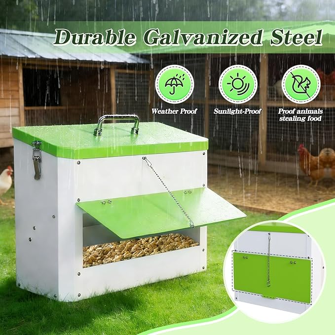 Automatic Chicken Feeder Hanging 22lb Capacity No-Waste Gravity Poultry Feeding Trough for Hens, Roosters, Ducks and Goose Coops