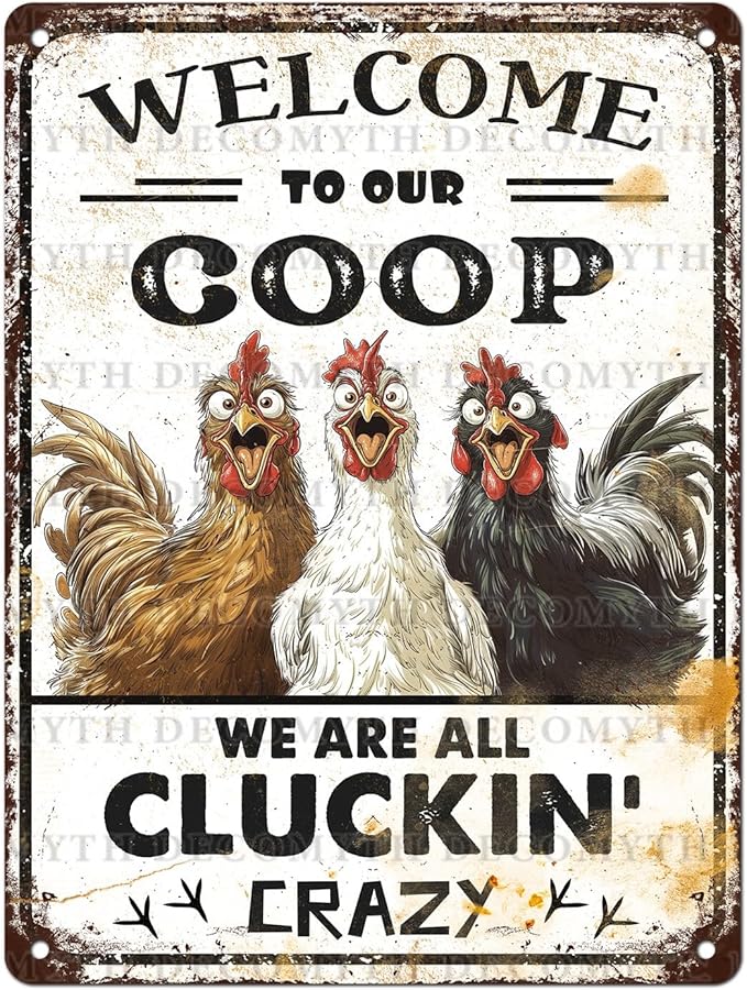 Retro Chicken Coop Tin Sign Welcome to Our Coop Vintage Chicken Hen Rooster Metal Poster Funny Pet Lovers Wall Art Accessories for Farmhouse Garden Plaque Farm Kitchen 12 * 16inch