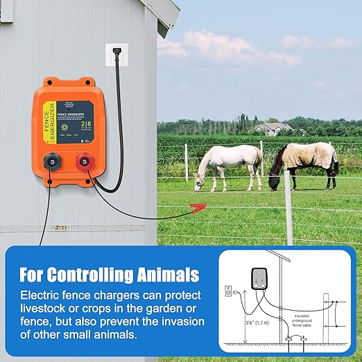 2 Mile AC Powered Low Impedance Electric Fence Charger，0.10 Joule Plug-in Electric Fence Energizer，Contain Small Animals, Keep Out Pests and Wildlife Invasion
