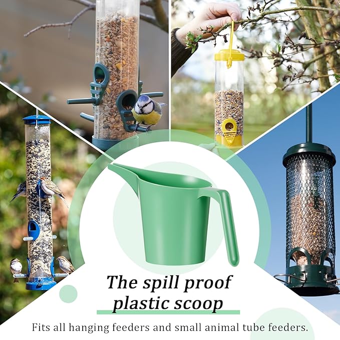 2 Pcs Bird Seed Scoop, Pet Food Bird Seed Scoop Large Capacity Suitable Narrow Spout Suitable for Tube Feeders for Filling Avian Birds Feeders Small Animal Food(Green)