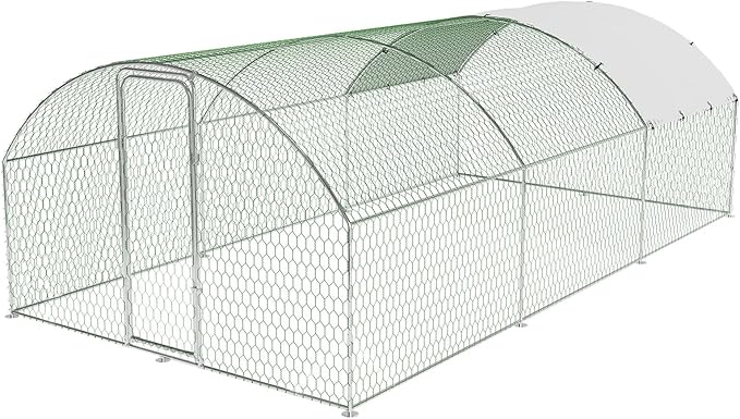 Large Metal Chicken Coop, Walk-in Poultry Cage, Chicken Run Pen House with Waterproof & Anti-Ultraviolet Cover Chicken Coop Run with Lockable Doors for Outdoor and Backyard 9.8 x 19.7X 6.6ft