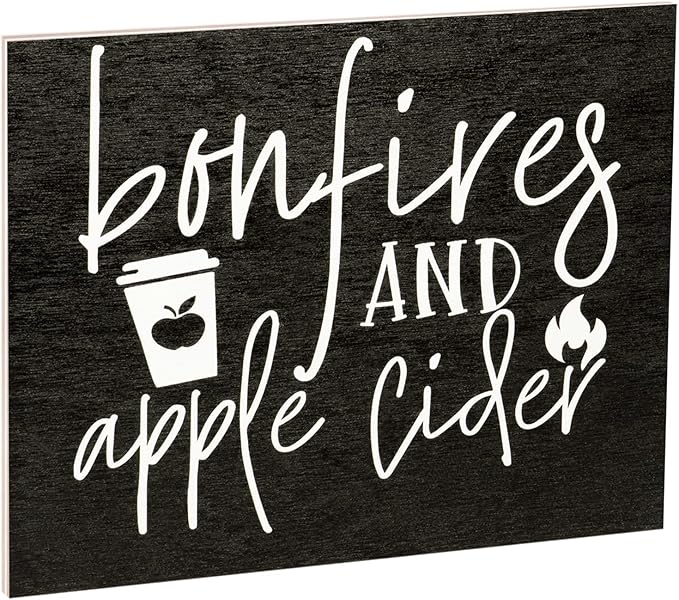 JennyGems Bonfires & Apple Cider Wooden Sign Cozy Fall Farmhouse Decor, Rustic Autumn Decorations, Made in USA