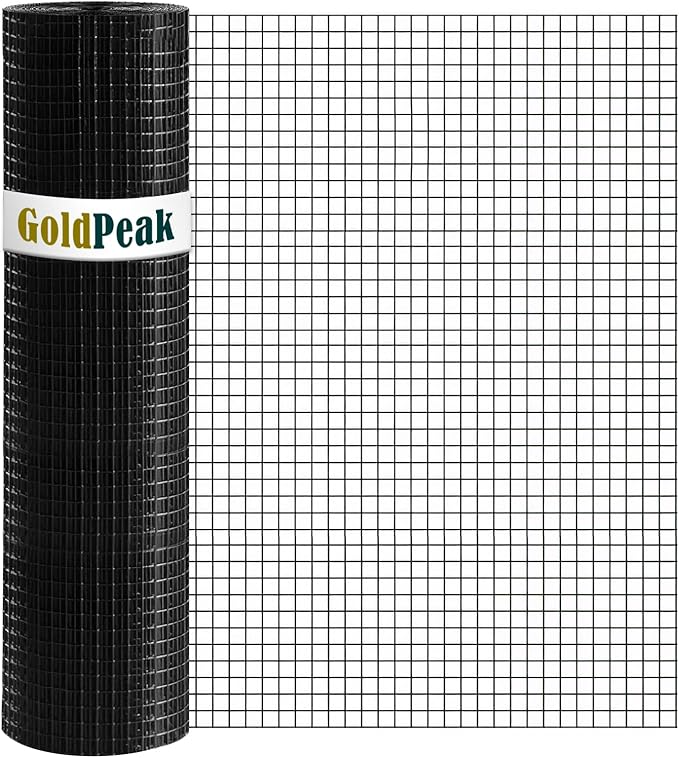 GoldPeak Black Vinyl Coated Hardware Cloth 1 inch Mesh 48'' x 50' 17 Gauge, PVC Coating Wire Mesh Roll Chicken Wire Mesh Garden Fencing Cage Wire Tree Guard Wire Mesh Fencing Welded Wire