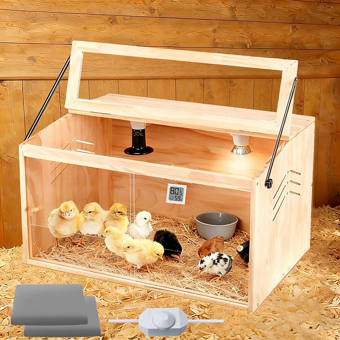Chick Brooder Box,Brooder Box for Chicks,24"Lx16"Wx16"H, Ducks,Chicken Coop,Quail Cage,Quail coop,2 washable liners，Adjustable Temperature Control