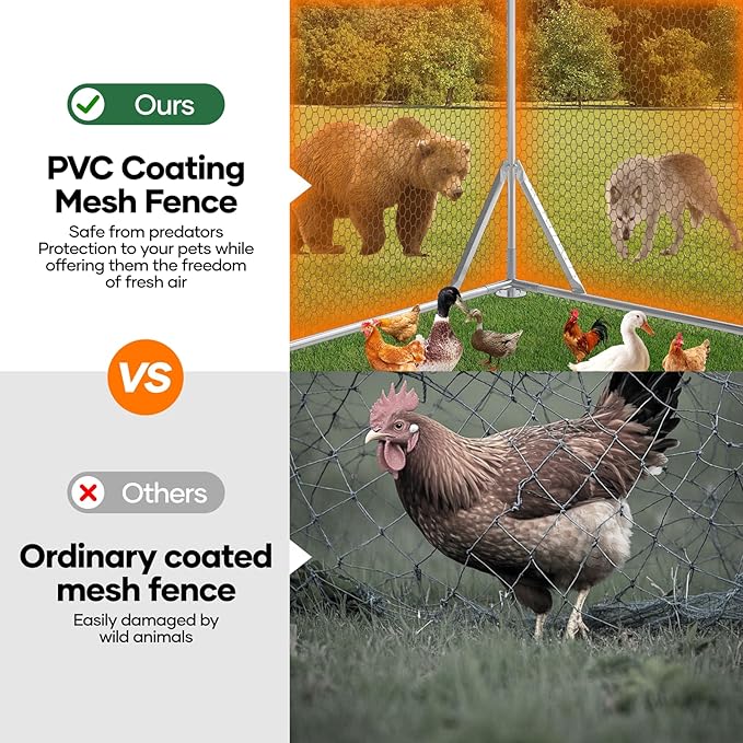 Large Metal Chicken Coop 10X6.7X6.56FT Metal Chicken Run Lockable Door for Outdoor Farm Use with Waterproof and Anti-UV Cover for Rabbit Duck Hen for 6-10 Walk-in Duck Coop Run Heavy Duty Backyard