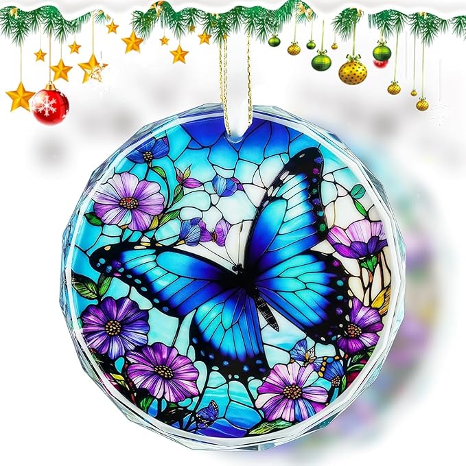 Stained Glass Butterfly Christmas Ornament 2025 Butterfly Suncatchers Hanging Ornament for Christmas Tree - Christmas Ornaments, Christmas Decorations, Exchange, Holiday Presents (Glass Butterfly)