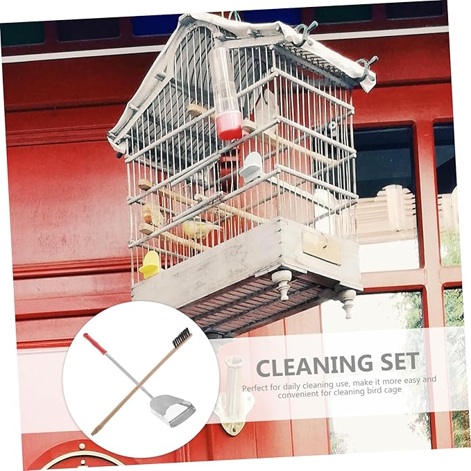 2pcs Set Birdcage Brush Grooming Cleaner Bird Cages Bird Poop Pet Bird Cleaning Brush Bird Cage Accessories Parrot Cage Accessory Bird Cage Brush Stainless Steel