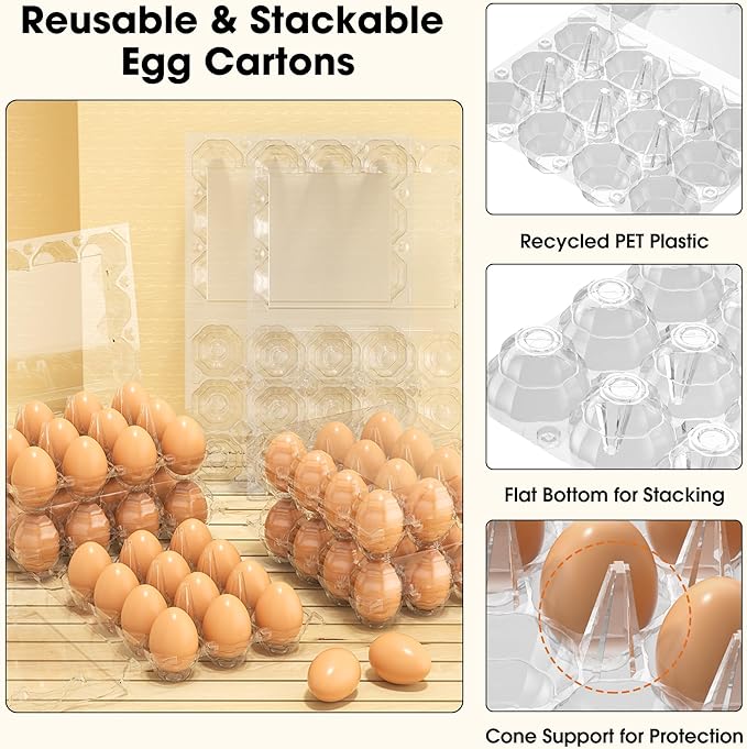 80 Pack Egg Cartons Cheap Bulk, 12 Count Clear Empty Egg Cartons for Fresh Chicken Eggs, 3x4 Grids Reusable Egg Holder Trays for Refrigerator Use, Chicken Farming, Family Storage and Market Purpose