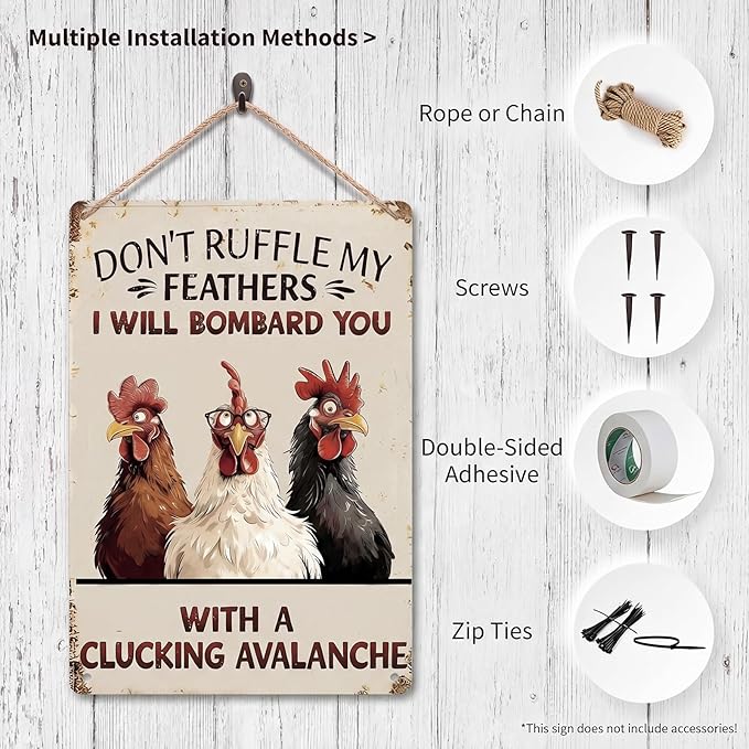 Antique Finish Chicken Coop Metal Sign, Weather-Resistant Tin Sign for Outdoor Garden Decor, Funny Farm Animal Sign, 8x12 Inch Farmhouse Patio Ornament