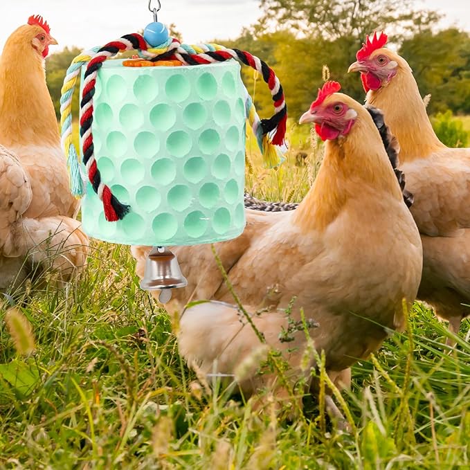 Oooct Large Chicken Chewing Toy, Chick Beak Grinding Calcium Stone with Bells, Chicken Coop Accessories, Cage Toys for Cockatiel Parakeet Parrot Budgies Rat Hamster Rabbit Bunny Green