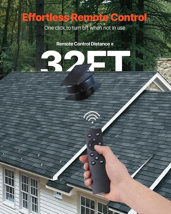 VEVOR 50W Solar Attic Fan, 3000 CFM with Smart Control, Built-in Smoke & Temperature Sensors, Weatherproof & Low-Noise for Roof Ventilation