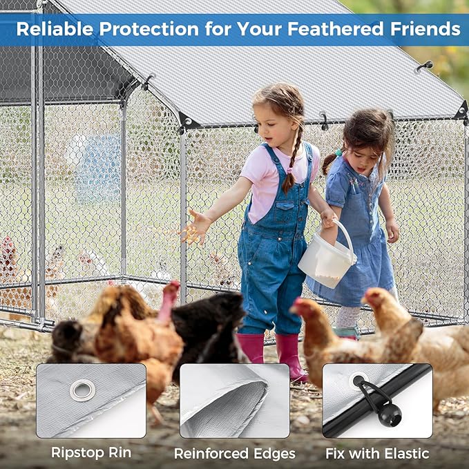 11.48 x 6.23 FT Chicken Coop Cover Waterproof, All-Weather PE Shade, Waterproof UV Resistant Chicken Coop Tarp, Chicken Run Cover for Winter with 20 Ball Bungees, for Large Chicken Pens