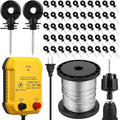 Electric Fence for Preventing Animals Intruding 2 Mile 110VAC 1 Joule Electric Plug in Fence, 50 Black Insulator and 1 Socket Tool 250ft Aluminum Wire for Animals and Keep Out Predators