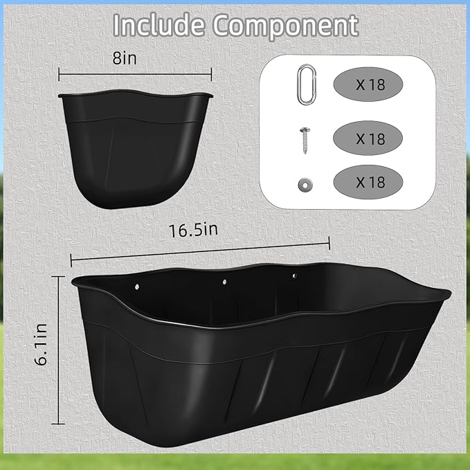 Hanging Goat Feeders,Chicken Feeder Waterer,Large Feed Trough 7.5 Quart 6 Pack,Hanging Fence Feed Trough for Poultry Livestock,Black
