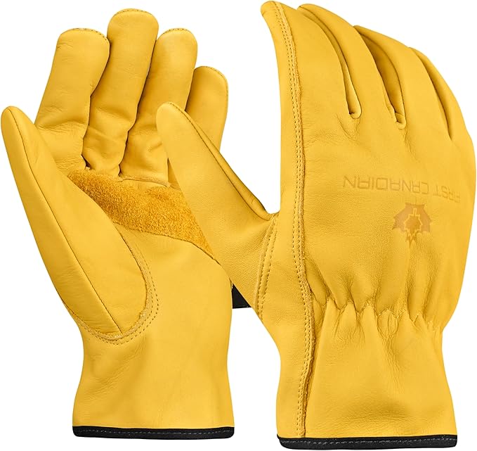 1 Pair Heavy Duty Leather Work Gloves for Men & Women – Water-Resistance, Cowhide Construction & Yard Leather Gloves – Puncture Resistant Safety Gloves for Landscaping & Outdoor Use (Unlined, S)