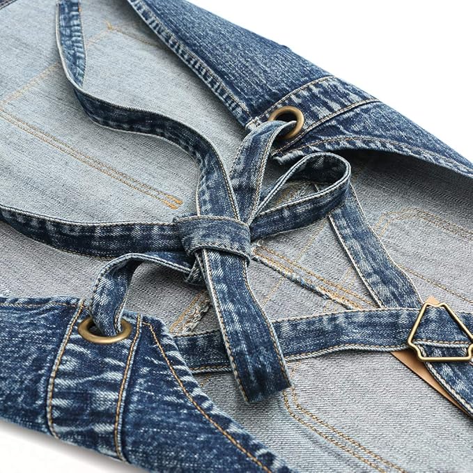 Jeanerlor Cotton Work Apron with Pockets for Women and Men Cross Straps & Adjustable S to XXXL 2 Size