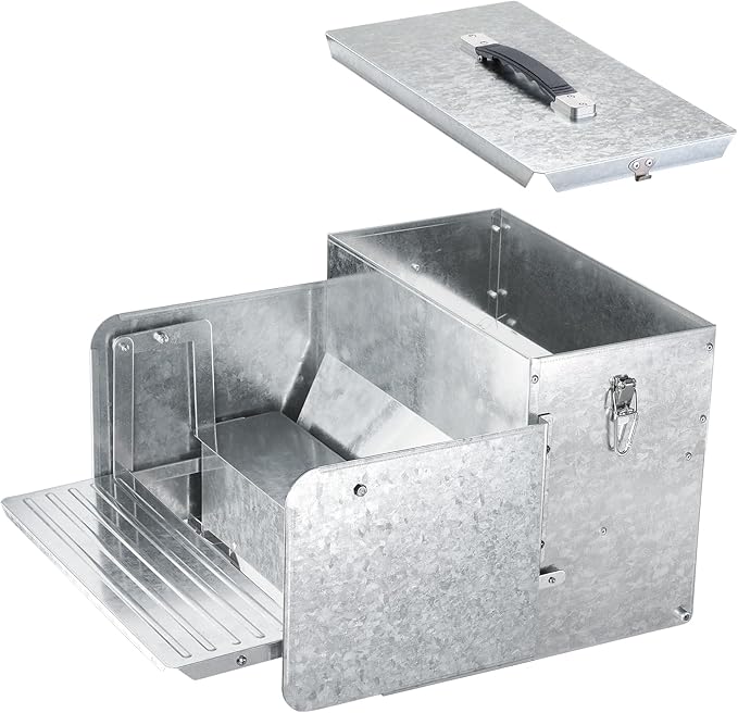Yescom 26lbs Automatic Treadle Chicken Feeder Portable with Lock Rat Proof Weatherproof Galvanized Steel Trough Poultry Farm Tank 12L for 6-12 Chicken 10 Days