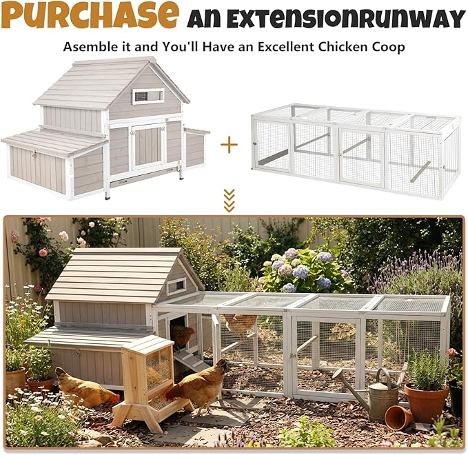 Rustic Wooden Chicken Coop, Outdoor Poultry House for 2-4 Hens, Removable Tray with Metal Locks, 6 Nesting Boxes, Openable Roof, Rabbit Hutch for Garden Backyard Patio