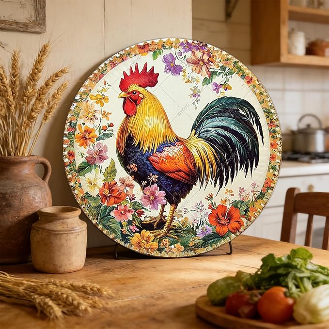 Rustic Chicken Coop Hen Round Metal Tin Sign Vintage Farmhouse Kitchen Wall Decor for Home Garden Outdoor Wall Art Retro Plaque 8 Inch