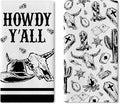Howdy Y‘All Western Cowboy Kitchen Dish Towels Set of 2, Black White Bull Skull Hat Boot Cactus Drying Hand Towel Baking Cooking Cloth, Rustic Country Bathroom Home Decoration 18'' x 26''