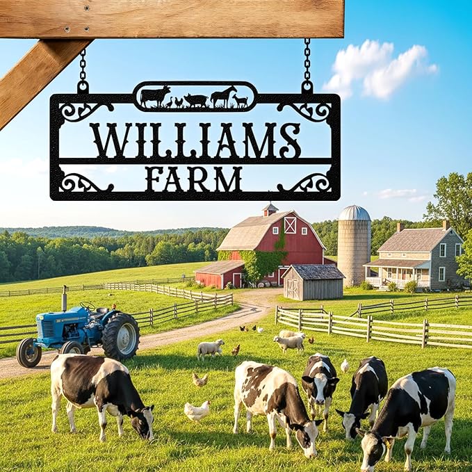 Personalized Metal Farm Sign, Custom Farm Metal Signs Outdoor, Custom Ranch Sign, Customized Family Name Signs for Farms, Ranch, Farmhouse - Housewarming Rancher Gifts
