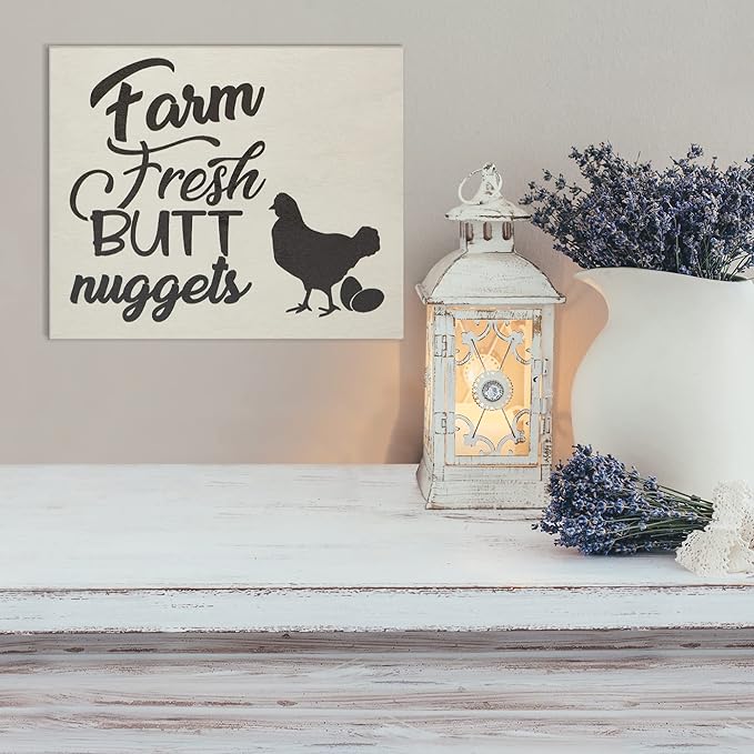 JennyGems Farm Fresh Nuggets Wooden Sign, Funny Chicken Coop Signs, Country Farmhouse Decor Wall Hanging, Made in USA