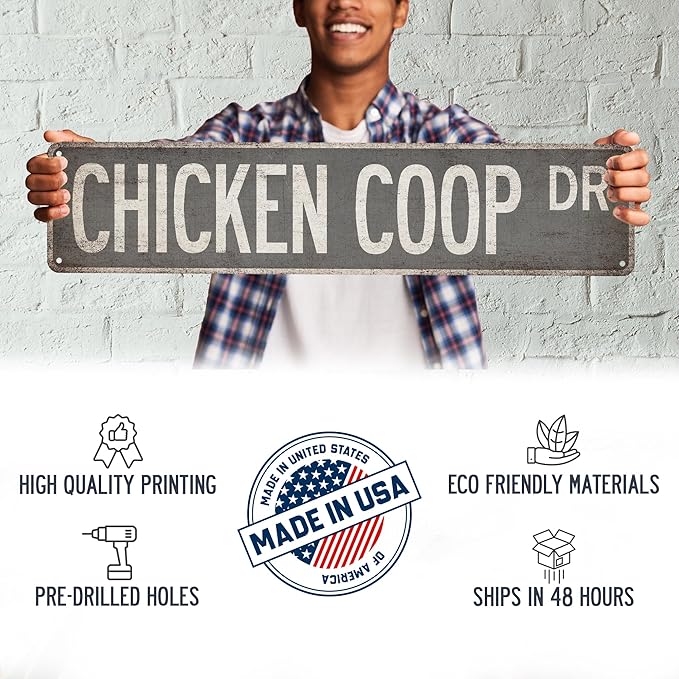 Chicken Coop Drive Street Sign - Made In USA - Chicken Coop Décor Rustic Chicken Sign Outdoor Sign Funny Signs Metal Sign 104180017014