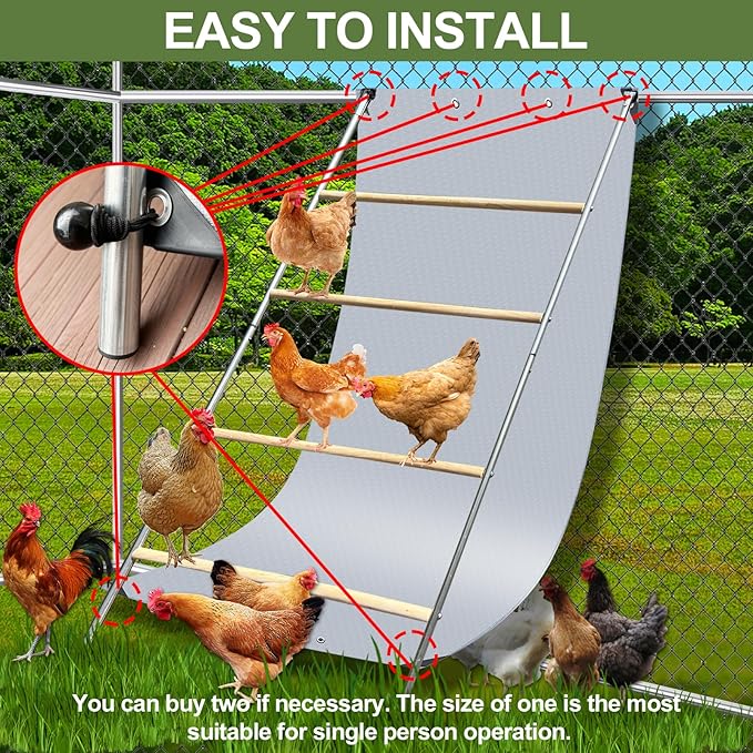 Chicken Coop Poop Hammock Waterproof and UV with 8pcs Ball Bungees Cords, 6.5 * 4 FT Poop Deck for Chicken Roosting Perch to Catch The Chicken Poop, Chicken Coop Tarp for Poultry（Not Include Perch