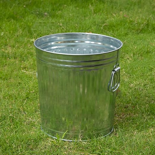 Gardenised Round Galvanized Steel, 7 Gallon Trash Can with Lid - Durable Metal Bucket for Backyard, Lawn, Garden and Yard Use - Weather-Resistant Garbage Can for Indoor and Outdoor, 13 inch