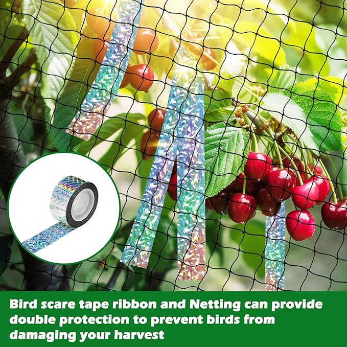 Chicken Netting Roof Hawk 100'x100' with 2" Mesh, Heavy Duty Bird Nettings for Garden with Birds Scare Tape, Nylon Bird Netting for Chicken Coop, Avian Nettings Deer Fence Fruit Tree Net