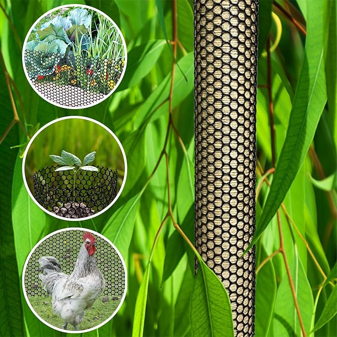 Chicken Wire Fencing Mesh Plastic with Zip Ties, 1.3×10FT Garden Netting for Moss Poles, Plastic Chicken Wire for Poultry Rabbit Fencing,Crafts,DIY - Black