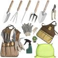 13-Piece Garden Tools Set with Tote Bag & Apron, Repotting Mat - Stainless Steel Heavy Duty Planting Kit, Ergonomic Non-Slip Handles - Gardening Gift for Women, Mom, Home Gardeners