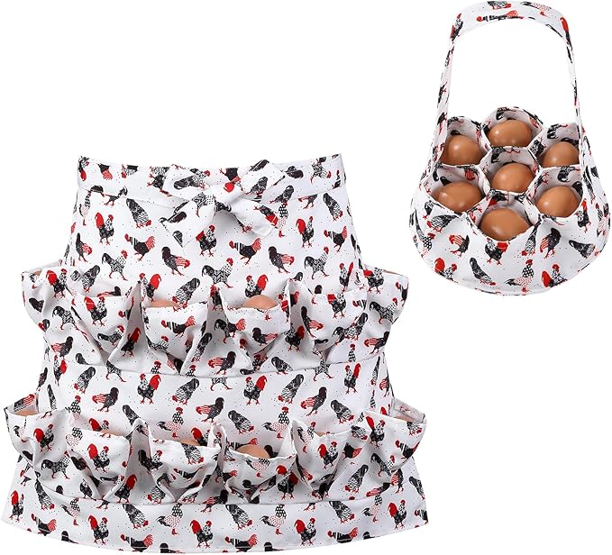 Egg Collecting Apron and Basket, 12 Pouches Chicken Egg Apron, 7 Pouches Chicken Eggs Basket, Collector Chicken Eggs