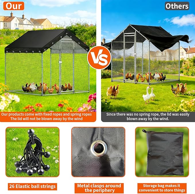 Outdoor Chicken Coop Cover for 9.8x6.5ft Large Metal Chicken Run 600D Waterproof Sunshade Cover UV Resistant Weatherproof Heavy Duty Outdoor Replaceable Large Chicken Coops Top Covers,Only Cover,Black